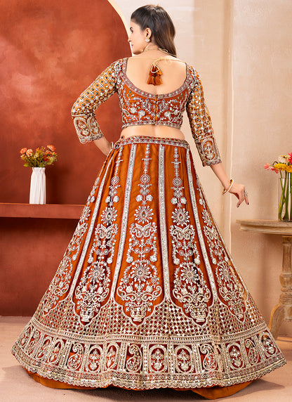 Rust Orange Net Sequins Work  Wedding Wear Lehenga Choli SW550467