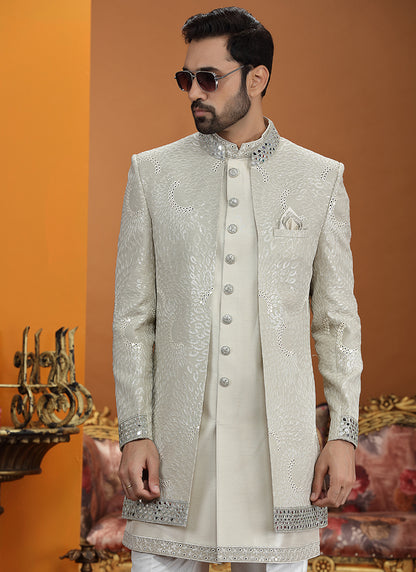 Sage Green Art Silk Computer Thread Work Wedding Wear Readymade Indowestern Sherwani SW978204