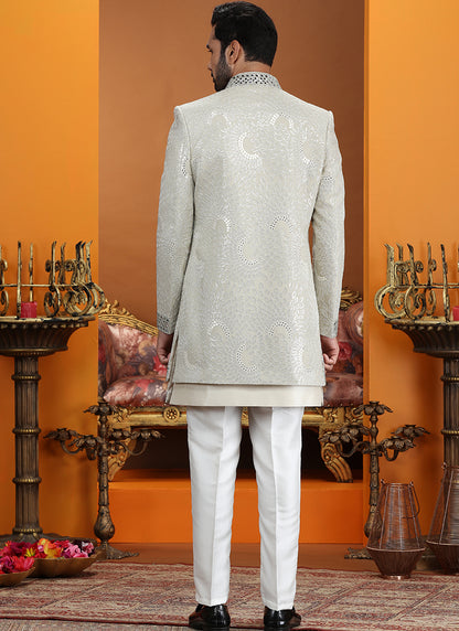 Sage Green Art Silk Computer Thread Work Wedding Wear Readymade Indowestern Sherwani SW978204