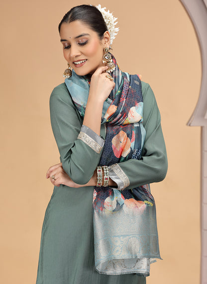 Chiffon Sage Green Festival Wear Pattern Pc Work Readymade Salwar Suit 386185