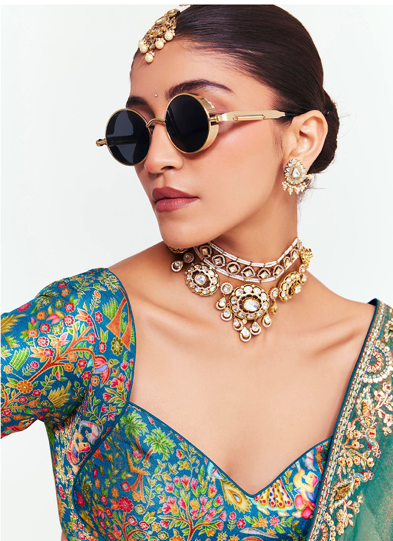 Sea Green Fancy Silk Border Work Wedding Wear Wedding Saree SW751551