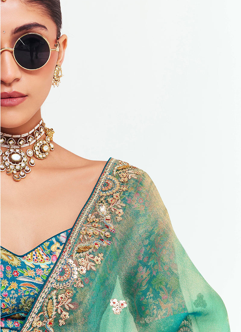 Sea Green Fancy Silk Border Work Wedding Wear Wedding Saree SW751551