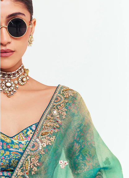 Sea Green Fancy Silk Border Work Wedding Wear Wedding Saree SW751551