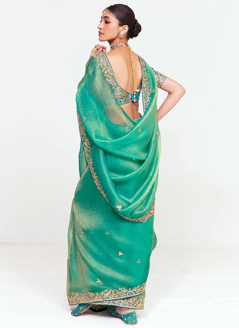 Sea Green Fancy Silk Border Work Wedding Wear Wedding Saree SW751551