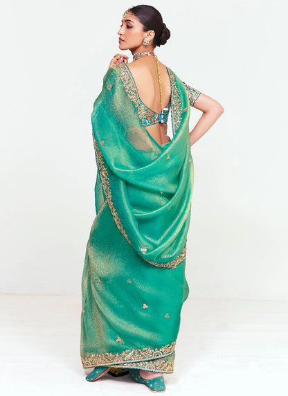 Sea Green Fancy Silk Border Work Wedding Wear Wedding Saree SW751551