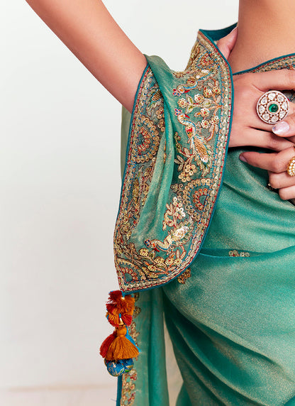 Sea Green Fancy Silk Border Work Wedding Wear Wedding Saree SW751551