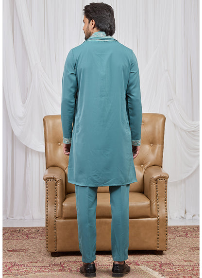 Sky Blue  Armani  Hand Work Occasional Wear Readymade Kurta Pajama SW483422