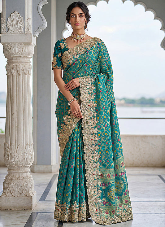 Sky Blue  Banarasi Silk Embroidery Work Wedding Wear Saree SW450771
