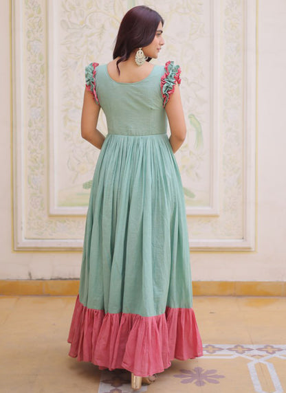 Sky Blue Cotton Sequins Work  Party Wear Readymade Gown SW767976