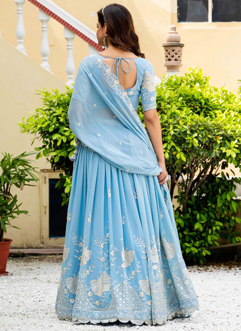 Rangoli Silk Sky Blue Wedding Wear Embroidery Work Lehenga Choli 385676