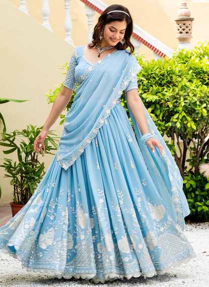 Rangoli Silk Sky Blue Wedding Wear Embroidery Work Lehenga Choli 385676