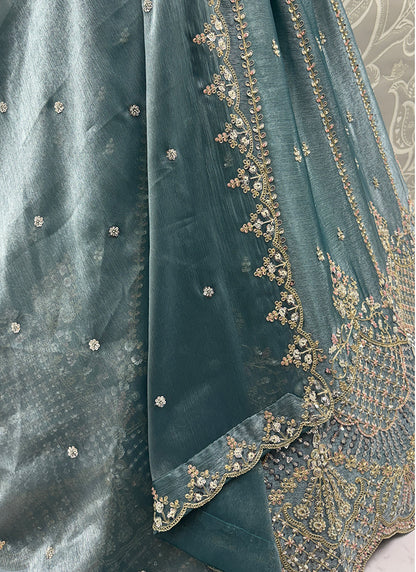 Sky Blue Satin Hand Work Wedding Wear Lehenga Choli SW271078
