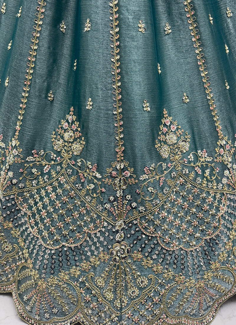 Sky Blue Satin Hand Work Wedding Wear Lehenga Choli SW271078