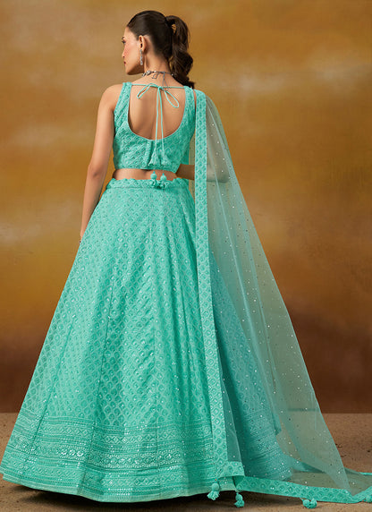 Georgette Sky Wedding Wear Thread Embroidery Work Lehenga Choli 385599