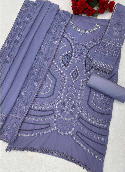 Faux Georgette Slate Blue Eid Wear Embroidery Work Pakistani Suit 387666