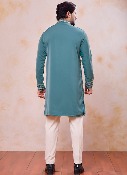 Teal Green Armani  Mirror Work Occasional Wear Readymade Kurta Pajama SW151726
