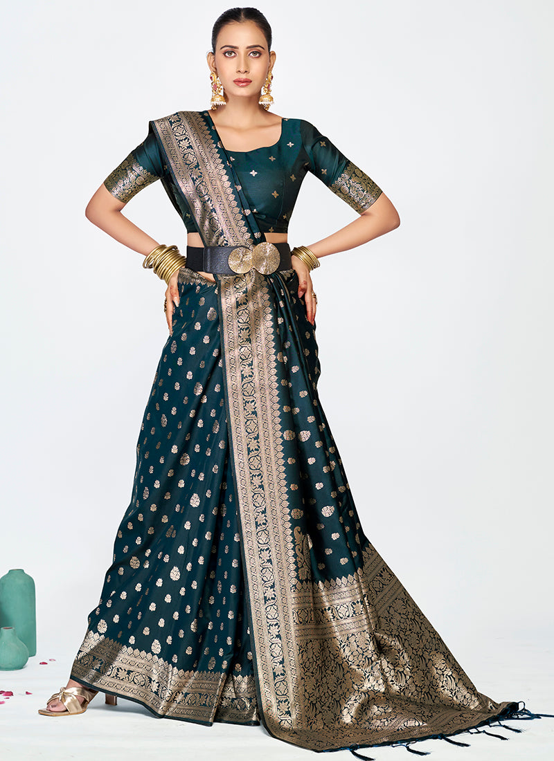 Exclusive Banarasi Silk Zari Weaving Party Wear Saree Duo