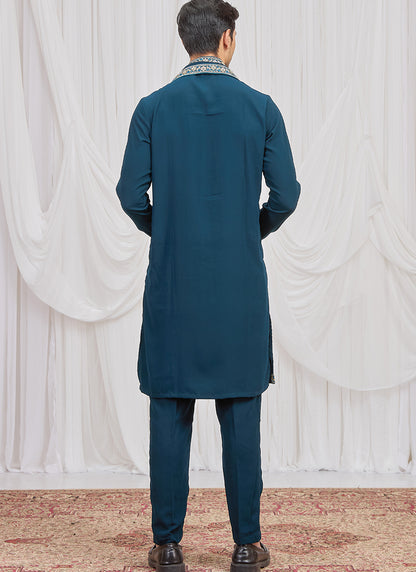 Teal Green Armani  Hand Work Occasional Wear Readymade Kurta Pajama SW713655