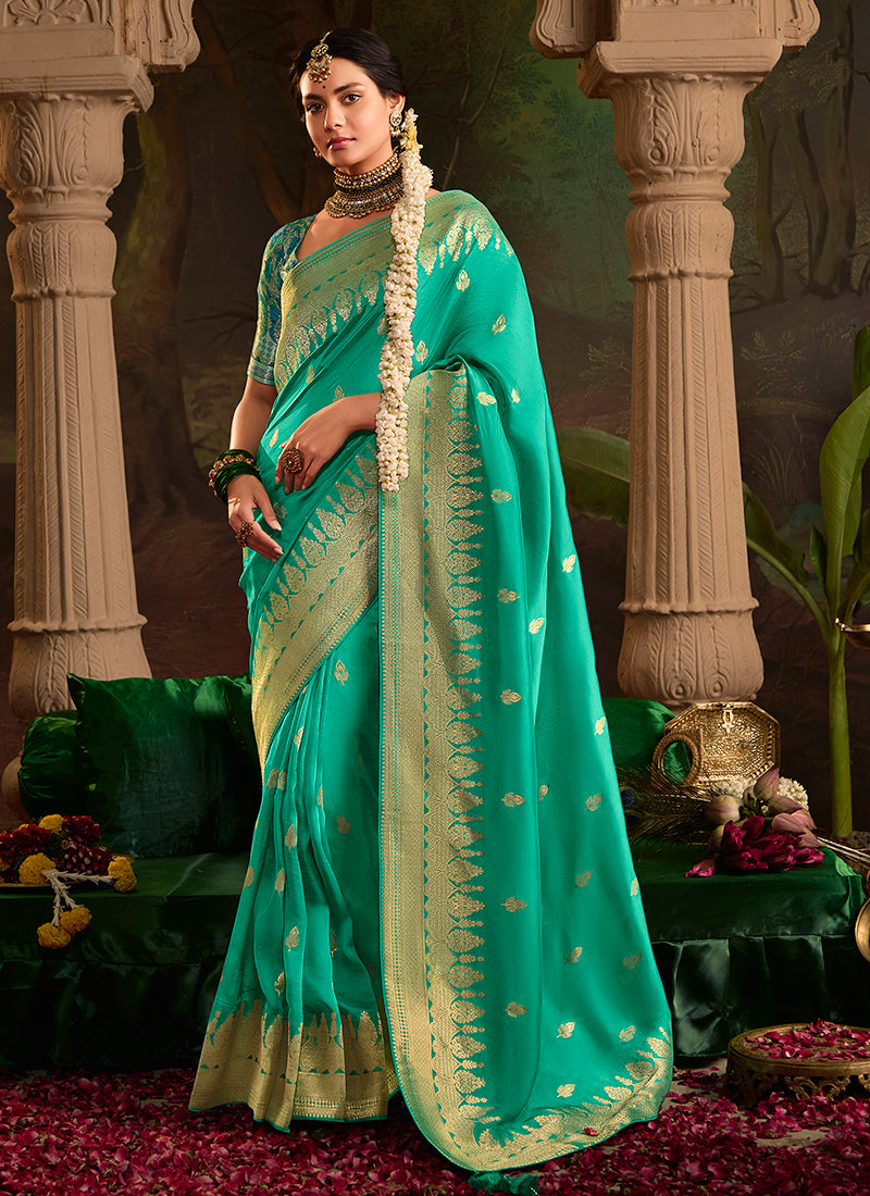 Teal Green Dola Silk Weaving Work Occasional Wear Saree SW179240