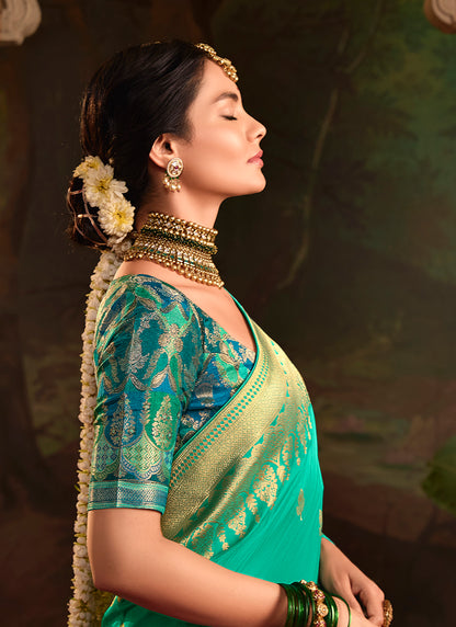 Teal Green Dola Silk Weaving Work Occasional Wear Saree SW179240