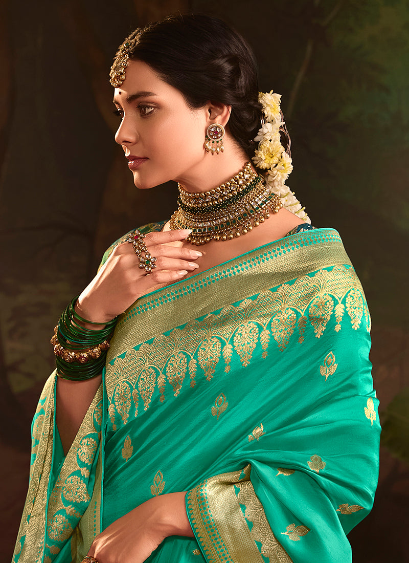 Teal Green Dola Silk Weaving Work Occasional Wear Saree SW179240