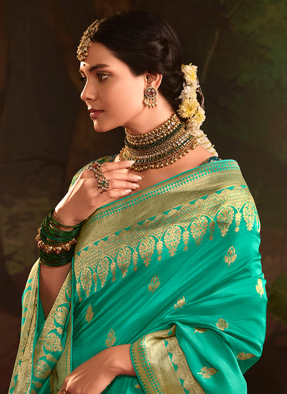 Teal Green Dola Silk Weaving Work Occasional Wear Saree SW179240