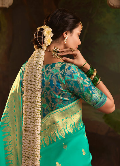 Teal Green Dola Silk Weaving Work Occasional Wear Saree SW179240