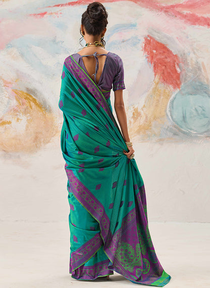 Teal Green Kanjivaram Silk Weaving Work Festival Wear Saree SW339949