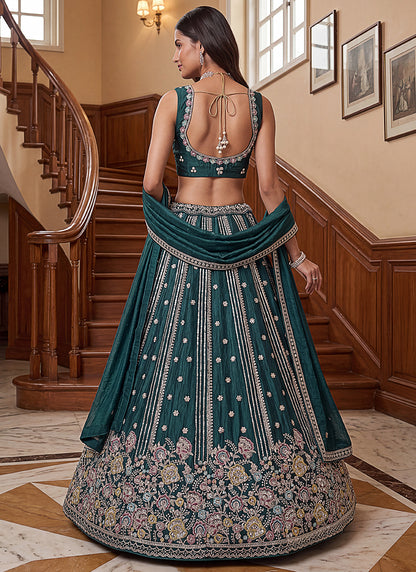 Teal Green Organza Sequins Work  Occasional Wear Lehenga Choli SW782458