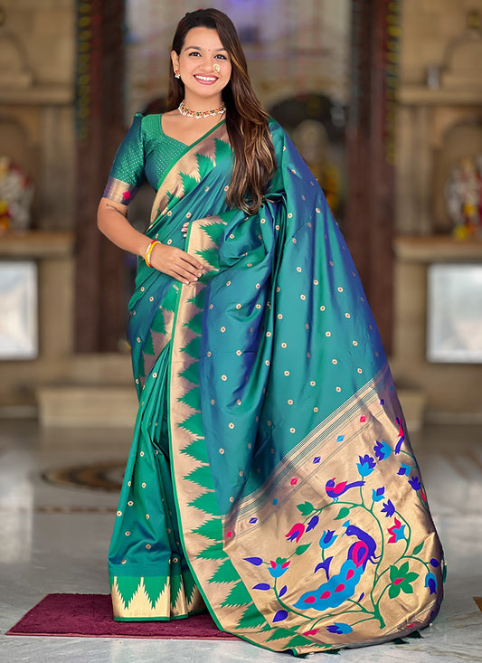 Paithni Silk Teal Green Saree with Weaving Work for Wedding Wear 382537