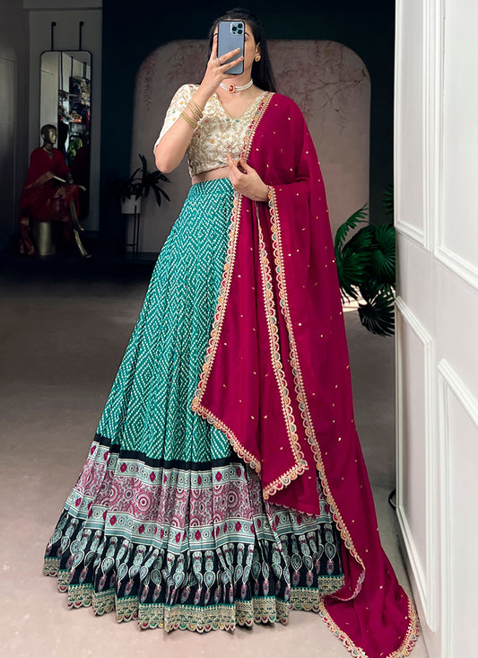 Teal Green Rayon Sequins Work  Occasional Wear Lehenga Choli SW112006