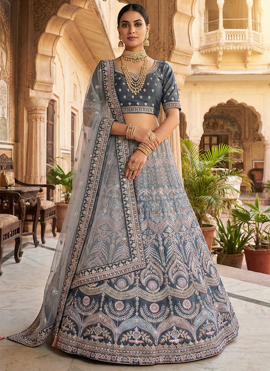 Teal Velvet Embroidery Work Wedding Wear Lehenga Choli SW792717