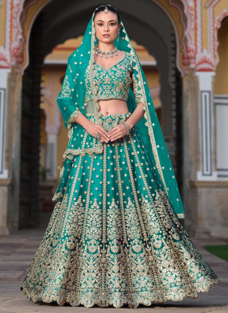 Teal Green Net Sequin Work Wedding Wear Lehenga Choli SW405869