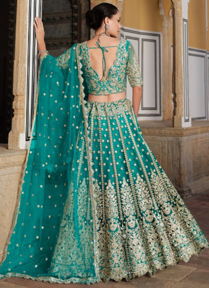 Teal Green Net Sequin Work Wedding Wear Lehenga Choli SW405869