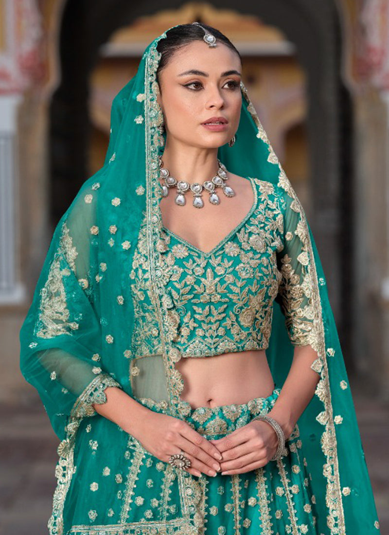 Teal Green Net Sequin Work Wedding Wear Lehenga Choli SW405869