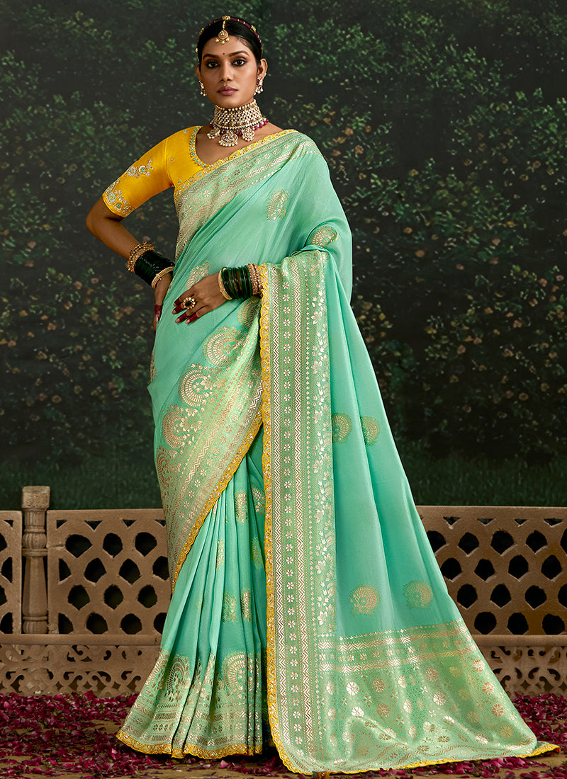 Turquiose  Dola Silk Embroidery Work Festival Wear Saree SW689211