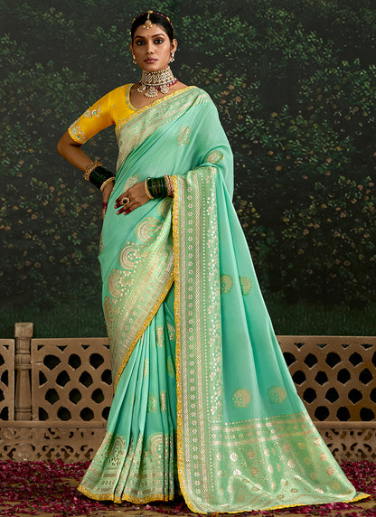 Turquiose  Dola Silk Embroidery Work Festival Wear Saree SW689211