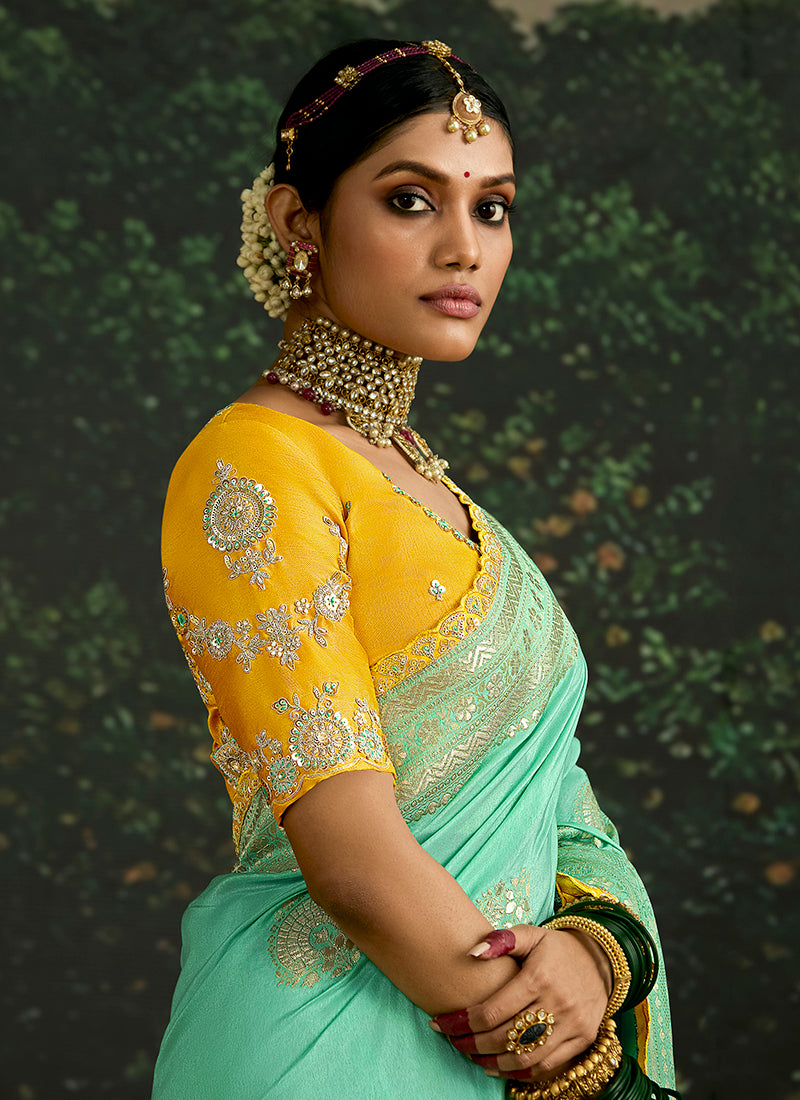 Turquiose  Dola Silk Embroidery Work Festival Wear Saree SW689211