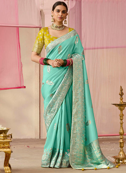 Turquise  Viscose Silk Embroidery Work Occasional Wear Saree SW953768