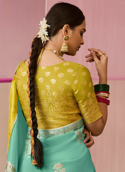 Turquise  Viscose Silk Embroidery Work Occasional Wear Saree SW953768