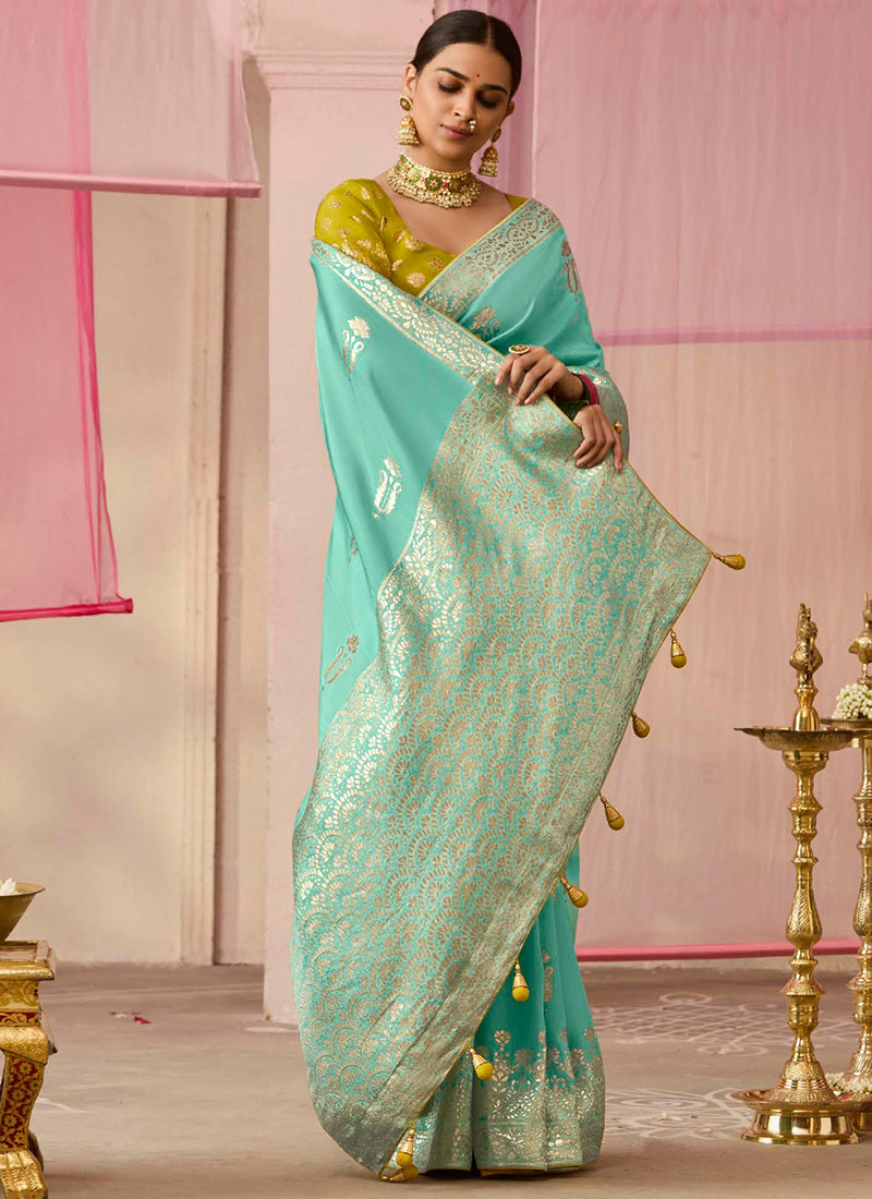 Turquise  Viscose Silk Embroidery Work Occasional Wear Saree SW953768