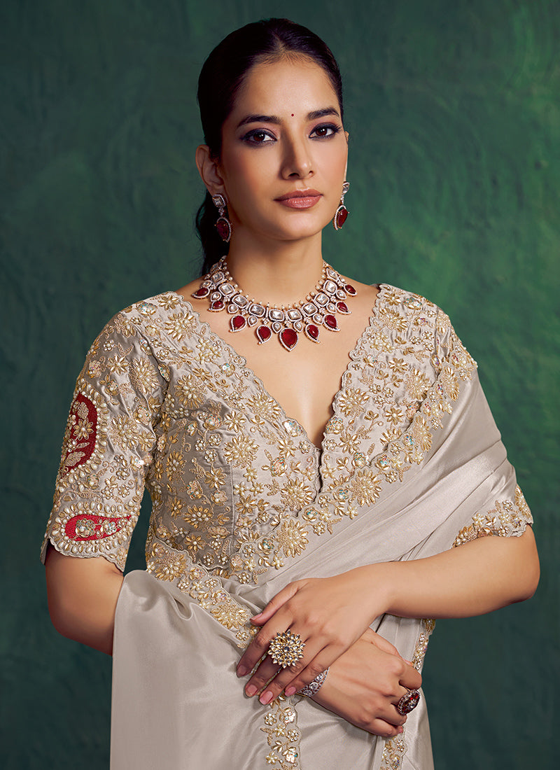 Tusser  Silk Zari Work Wedding Wear Saree SW477445