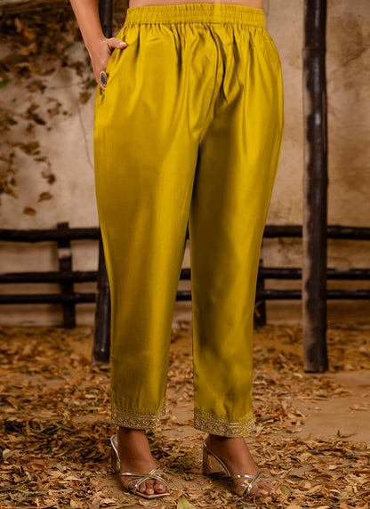 Viscose Yellow Festival Wear Embroidery Work Readymade Kurti Pant With Dupatta 381042