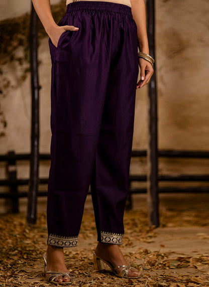 Viscose Wine Festival Wear Embroidery Work Readymade Kurti Pant With Dupatta 381043