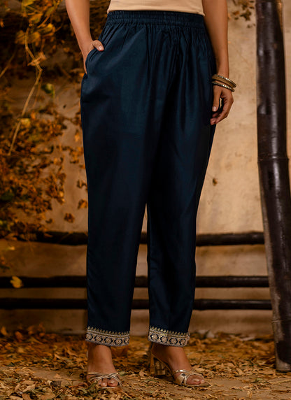 Viscose Teal Festival Wear Embroidery Work Readymade Kurti Pant With Dupatta 381044