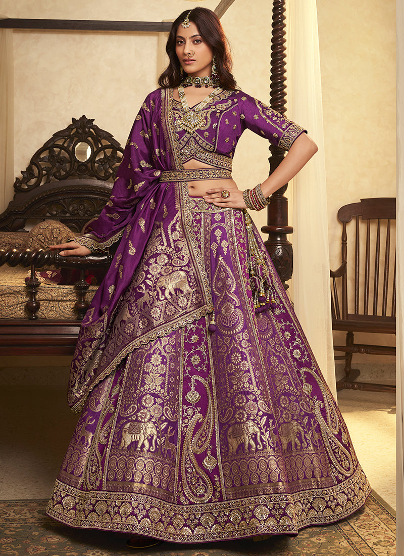 Violet Banarasi Silk Weaving Work Wedding Wear Wedding Lehenga Choli SW747300