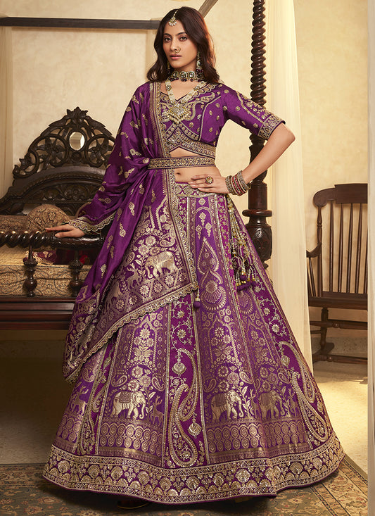 Violet Banarasi Silk Weaving Work Wedding Wear Wedding Lehenga Choli SW747300