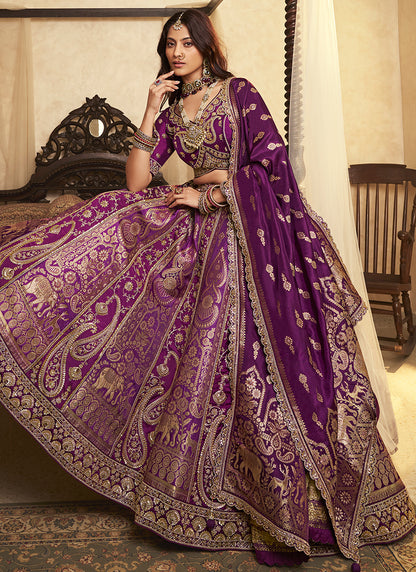 Violet Banarasi Silk Weaving Work Wedding Wear Wedding Lehenga Choli SW747300