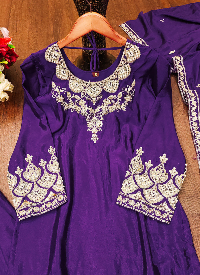 Chinon Violet Festival Wear Sequin Embroidery Work Readymade Plazzo Suit 386161