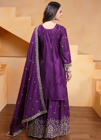 Chinon Violet Festival Wear Sequin Embroidery Work Readymade Plazzo Suit 386159